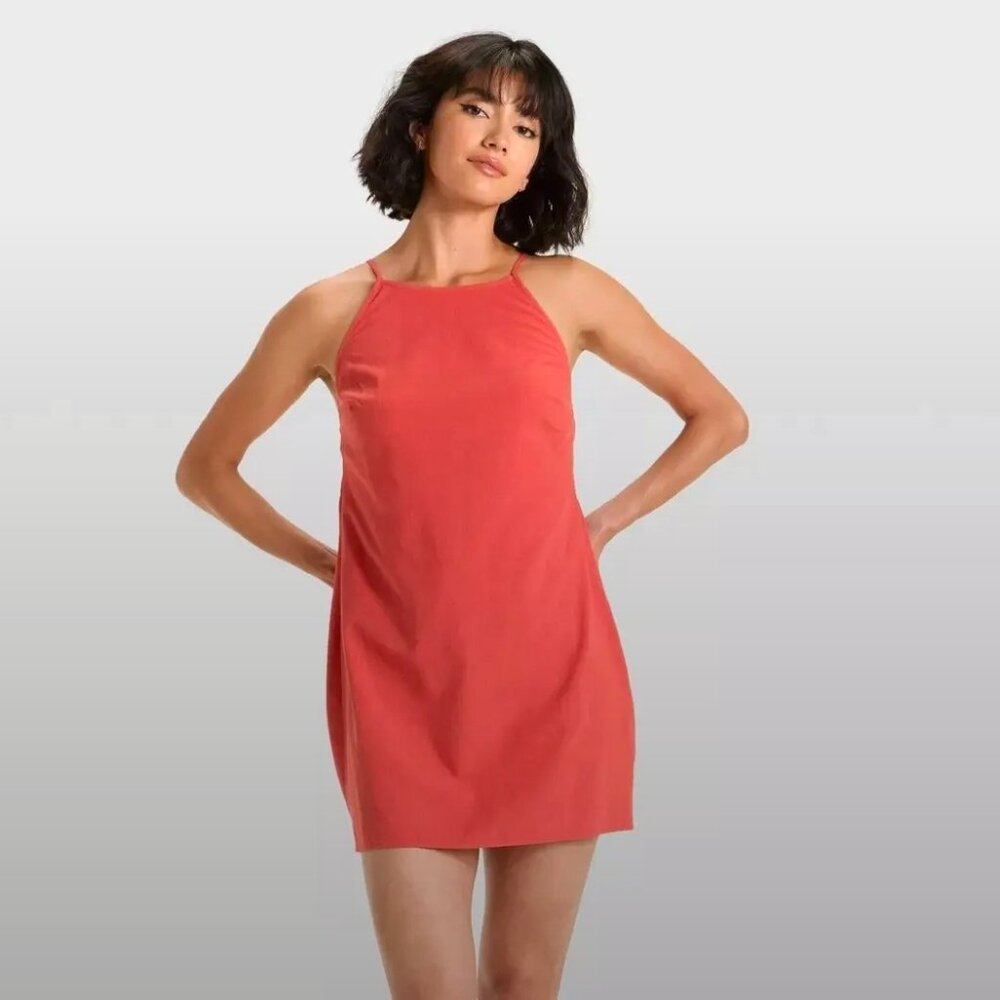A New Day Rust Women's halter beach mini dress NWT Coral tie back linen